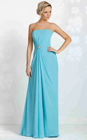 Floor-Length Strapless Chiffon Bridesmaid Dress with Draping Broach and Lace-Up