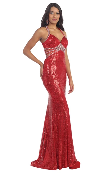 Sequin Beaded Floor-Length Strap Dress for Prom or Bridesmaids