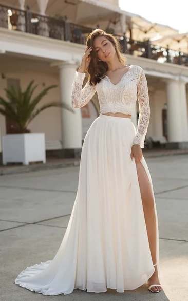Casual Wedding Skirt and Top | Two Piece Simple Bridal Separates |  Affordable Crop Top Wedding Dress