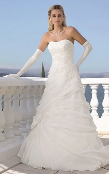 Organza A-Line Strapless Wedding Dress with Draping