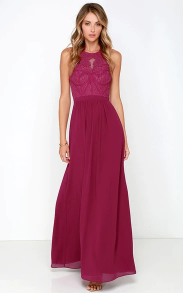 Noble Lace Bodice Chiffon Bridesmaid Dress Sleeveless & Long