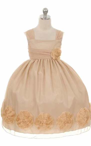 Ribbon Empire Floral Pleated Girl Dress Bridesmaid Dress for Girls