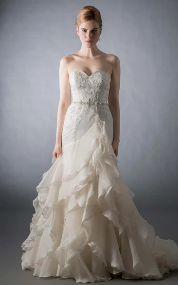 A-Line Organza Wedding Dress with Sweetheart Neckline and Cascading Ruffles Beautiful Bridal Gown