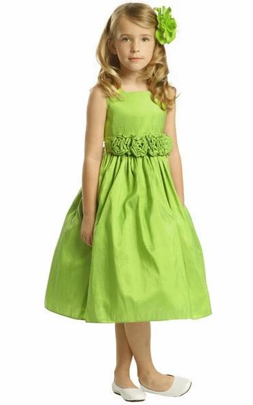 Flower Girl Dress Tea-Length Tiered Taffeta Simple Country