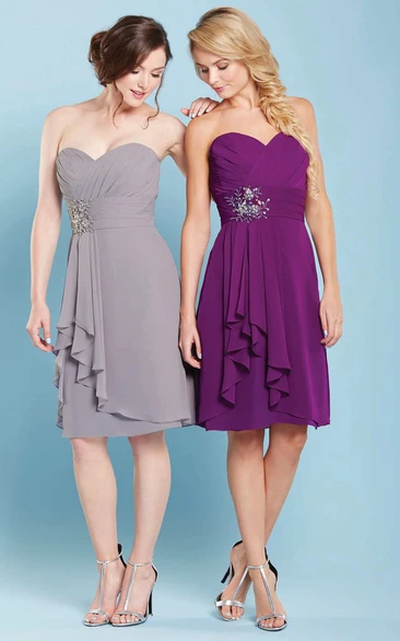 Draped Knee-Length Sweetheart Chiffon Bridesmaid Dress Casual Bridesmaid Dress