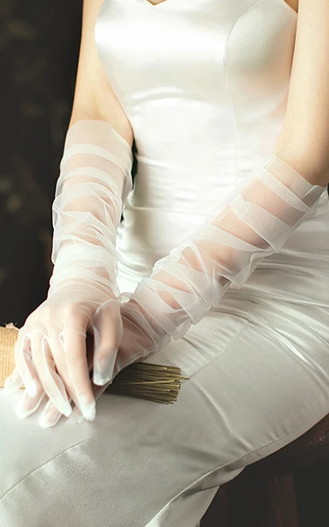 Tulle Black White Champagne Long Gloves Transparent Wedding Gloves