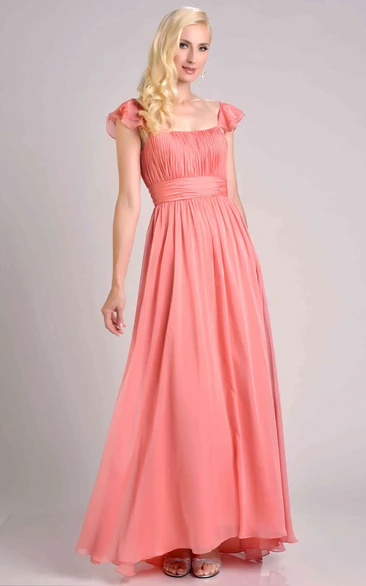 Square Neckline Ruffle A-Line Chiffon Bridesmaid Dress for Bridesmaids