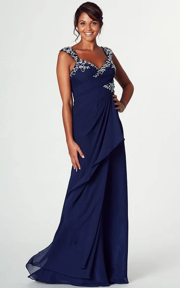 Chiffon Prom Dress with Maxi Length and Draped Straps