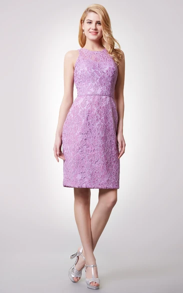 Jewel Neck Lace Short Dress with Keyhole Back for Prom