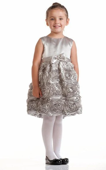 Bowed Satin Flower Girl Dress Knee-Length Tiered Casual