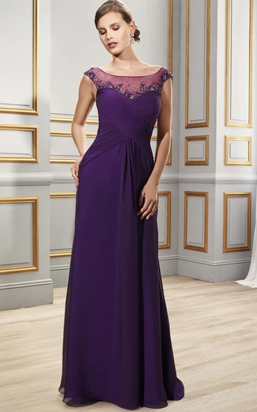 Criss-Cross Chiffon Cap Sleeve Bridesmaid Dress