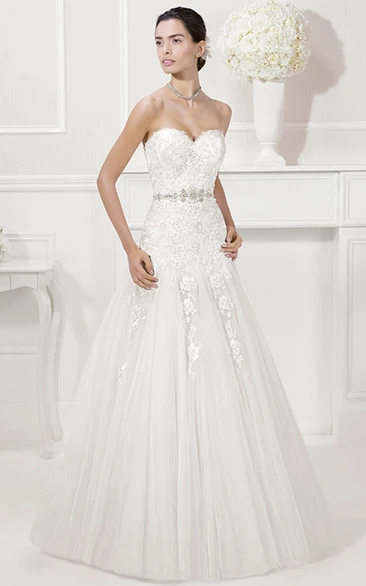 Tulle A-Line Bridal Gown with Lace and Beading Waist Wedding Dress