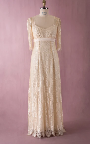 V-Neck Lace Dress with Half Sleeves and Simple Design