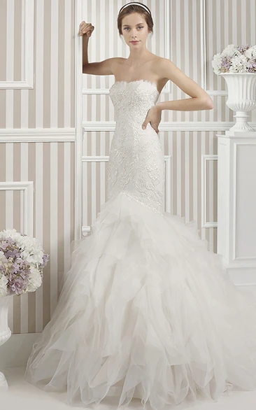 Ruffled Tulle Wedding Dress with Appliques and Backless Style Mermaid Sleeveless