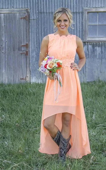 High low 2025 coral bridesmaid dress