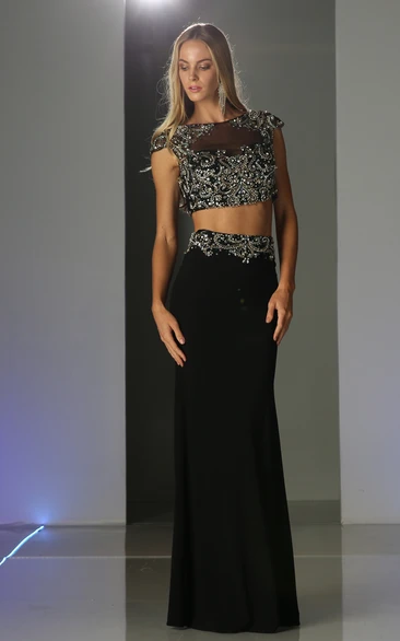 Two-Piece Jersey Illusion Dress with Beading for Formal Events