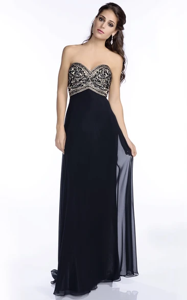 Sweetheart Jeweled Bust Chiffon Prom Dress