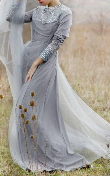 Grey Bridesmaid Dress Rustic Lace Gown with Ballet Inspiration