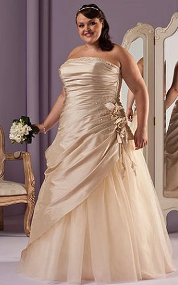 Flower Strapless Taffeta Bridal Gown with Wrapped Bodice