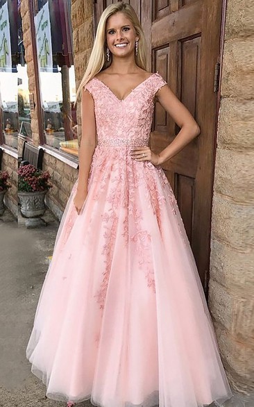 Adorable Evening Dress with Beading A-Line Sleeveless Tulle Prom Dress