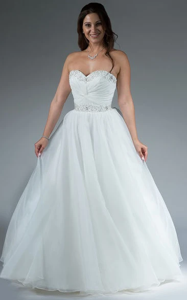 Crystal Sweetheart Tulle Wedding Dress Ball Gown with Waist