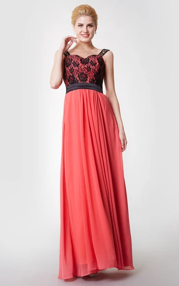 A-line Chiffon Gown with Satin Belt and Lace Straps Modern Bridesmaid Dress