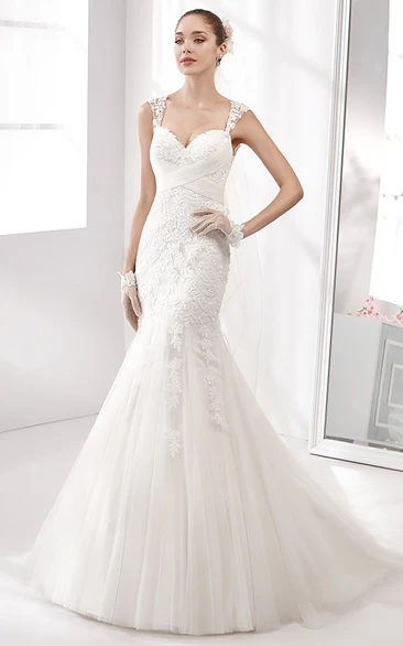 Lace Mermaid Wedding Dress with Sweetheart Neckline and Crisscross Waist