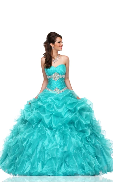 Organza Cascading Ruffles Ball Gown with Sweetheart Neckline and Lace-Up Back