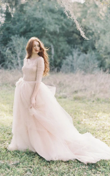 Peony Nude Tulle Wedding Dress Flowy Skirt