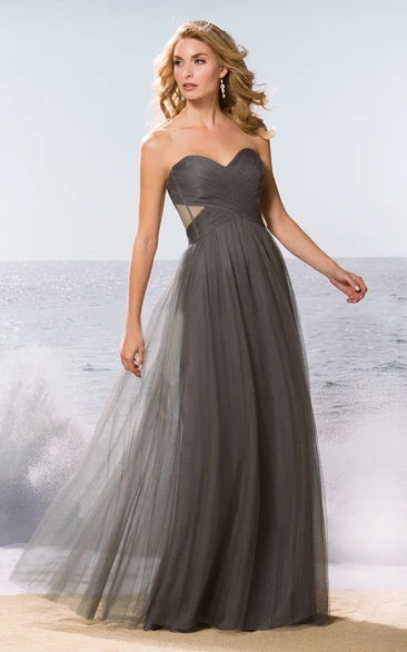 Sweetheart A-Line Tulle Gown With Pleats And Side Cuts Classic Sweetheart A-Line Bridesmaid Dress with Pleats and Side Cuts