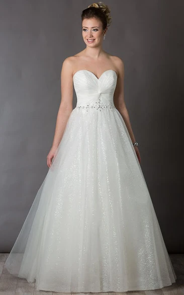 Crystal Waist Ball Gown Wedding Dress with Sweetheart Neckline and Tulle Skirt