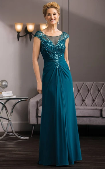 Sequined Cap-Sleeved Long Gown With Illusion Back Modern Prom Dress