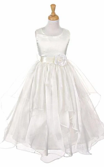 Tiered Organza&Satin Flower Girl Dress Ankle-Length Classy