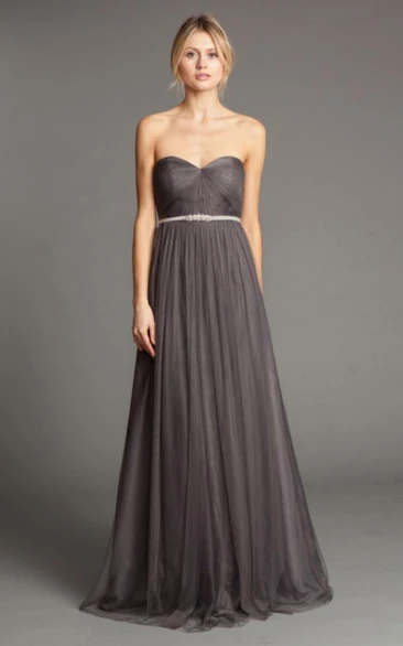 Maxi Sweetheart Ruched Tulle Bridesmaid Dress Flowy Prom Dress