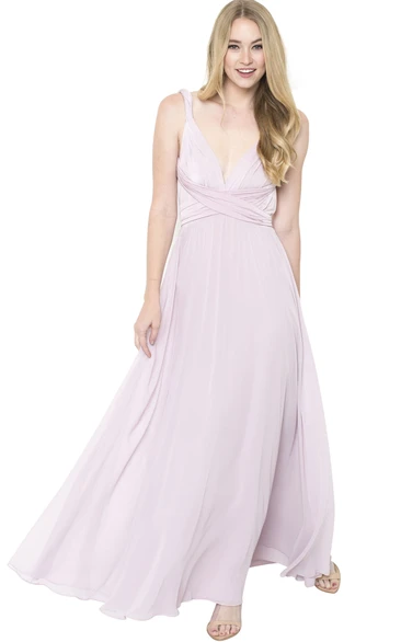 Strapped Ruched Chiffon Bridesmaid Dress Sleeveless Convertible Multi-Color