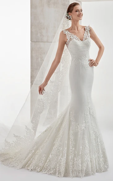 Mermaid Sheath Wedding Dress with Sweetheart Neckline Illusion Lace Panel and Brush Train Chic Bridal Gown