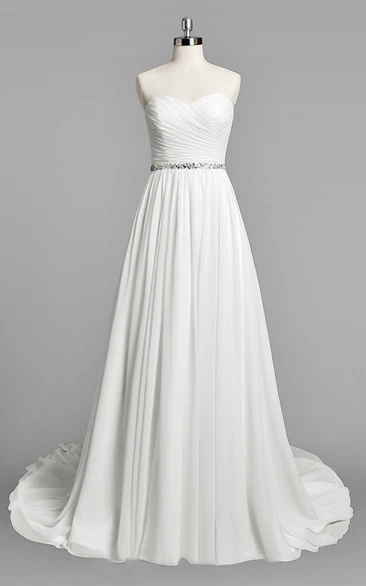 A-Line Chiffon Wedding Dress with Ruching and Beading Sweetheart Neckline Elegant 2024