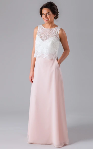 Tulle Sleeveless Bridesmaid Dress with Lace Scoop Neck