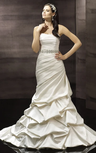 Satin Strapless Mermaid Wedding Dress with Pick Up and Side Draping