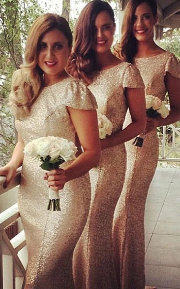 Cap Sleeve Mermaid Sequins Bridesmaid Dress