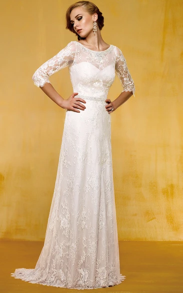 Long Sleeve Wedding Dress with Appliques and Sweep Train Timeless Bridal Gown