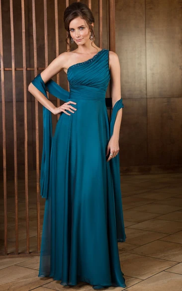 One-Shoulder A-Line Mother Of The Bride Dress with Shawl and Sequins Classy Bridesmaid Dress