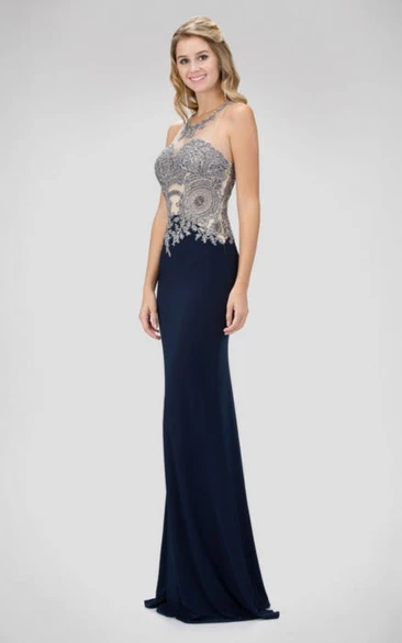 Keyhole Sheath Dress with Beading and Scoop-Neck for Bridesmaids