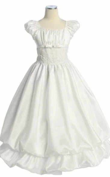 Lace Ankle-Length Flower Girl Dress with Split-Front and Ribbon