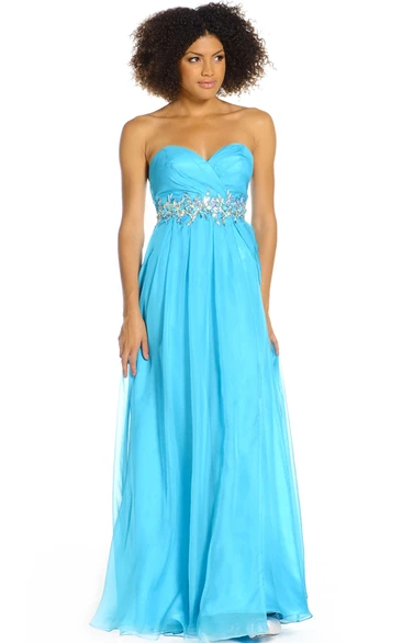 A-Line Sweetheart Ruched Prom Dress with Jewellery Waist Floor-Length Elegant Dress