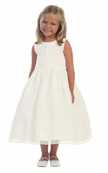 Embroidered Tiered Organza Tea-Length Flower Girl Dress Classy and Modern