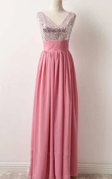 Sequin V-neck Chiffon Bridesmaid Dress