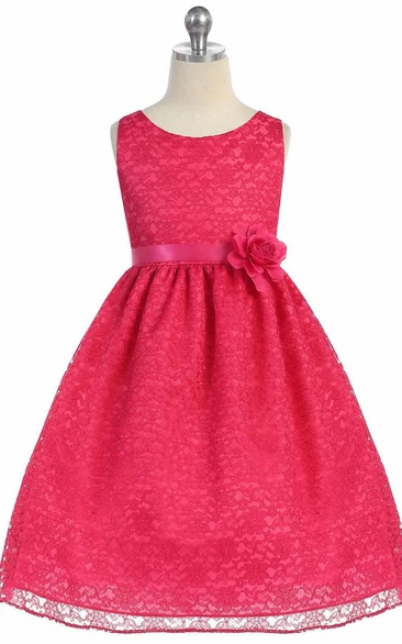 Lace Tea-Length Floral Flower Girl Dress Tiered Simple Women