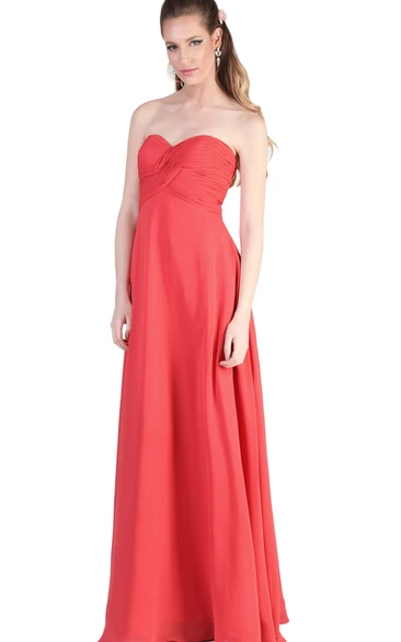 Criss-Cross Maxi Chiffon Bridesmaid Dress with V-Neck and Back