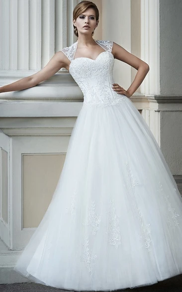 Queen-Anne Lace A-Line Wedding Dress with Applique